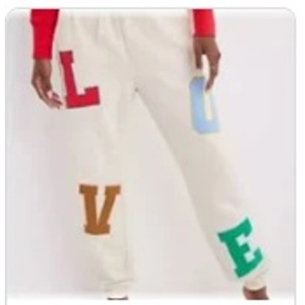 Aerie LOVE Varsity Patch Joggers Oatmeal Heather Sweatpants Womens Medium
